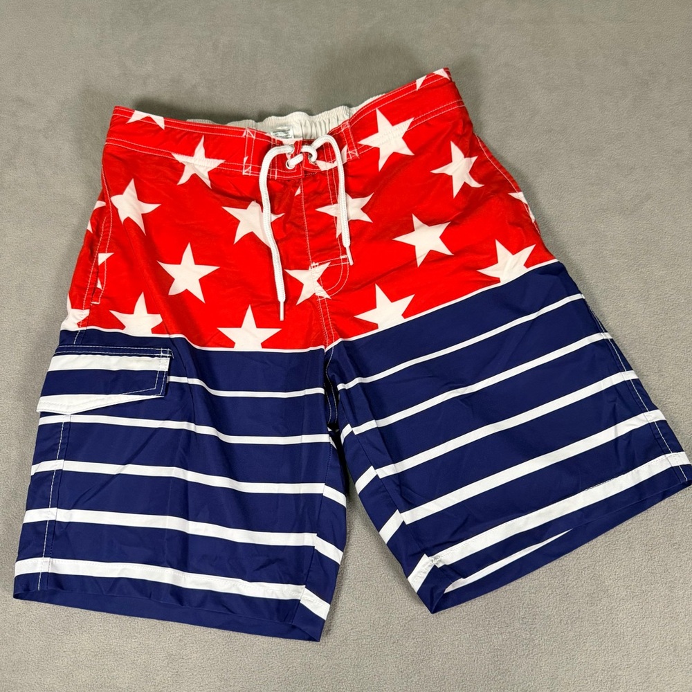 Sonoma Men’s Board Shorts Swim Trunks-Patriotic Stars & Stripes Red/White/Blue M